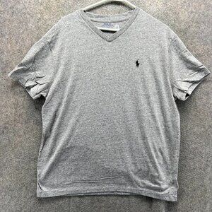 Polo Ralph Lauren Shirt Mens Medium Gray Casual Tee Classic Fit V Neck Pony Logo